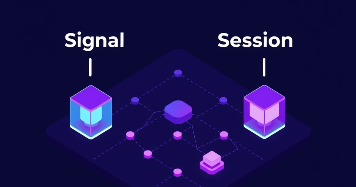 Isometric vector illustration showing encrypted messaging apps with icons for Signal SimpleX Session and Matrix Element symbols