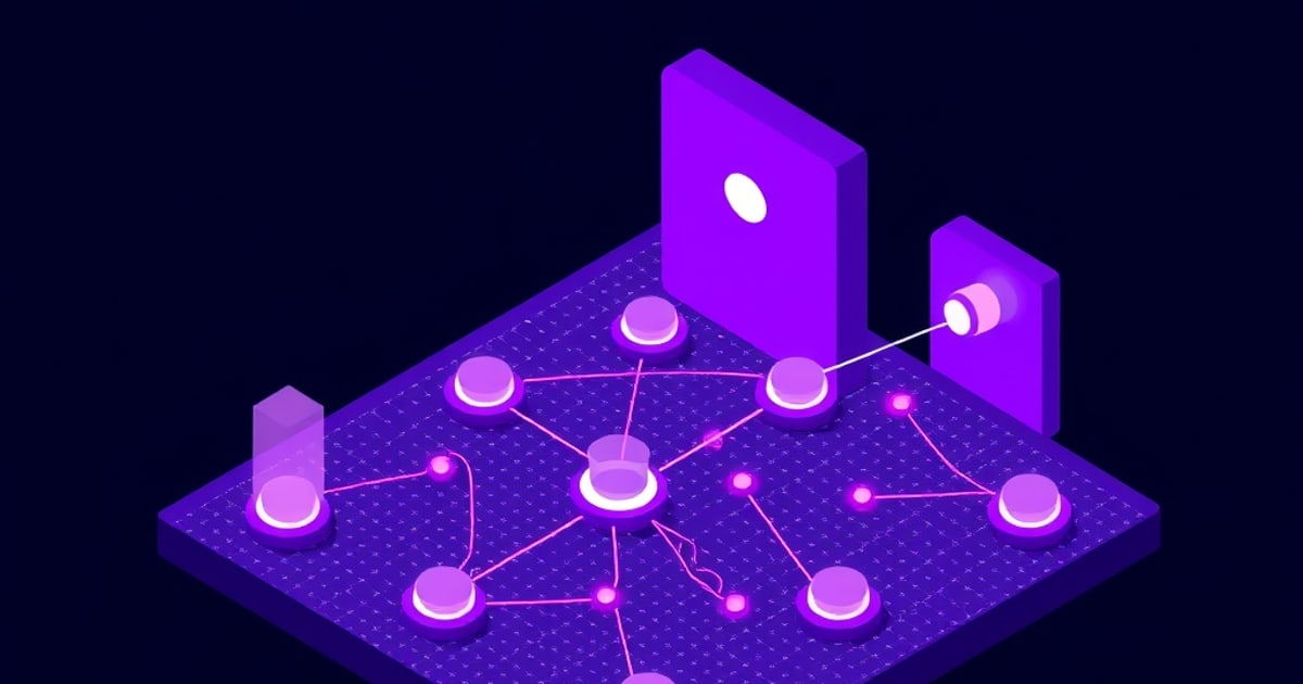 Isometric vector illustration showing interconnected tech elements representing OPSEC and anonymity techniques.
