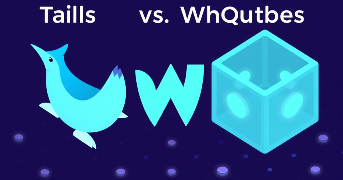 Isometric vector illustration showing icons for Tails, Whonix, Qubes operating systems and Tor network for anonymity comparisons